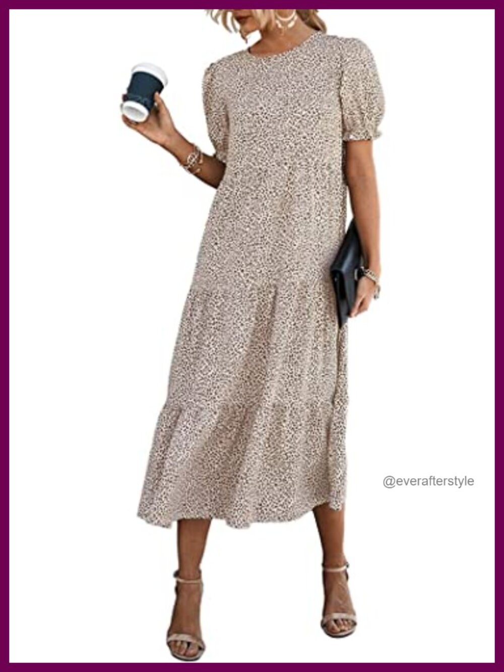Women's Floral Print Midi Dress Short Sleeve Boho